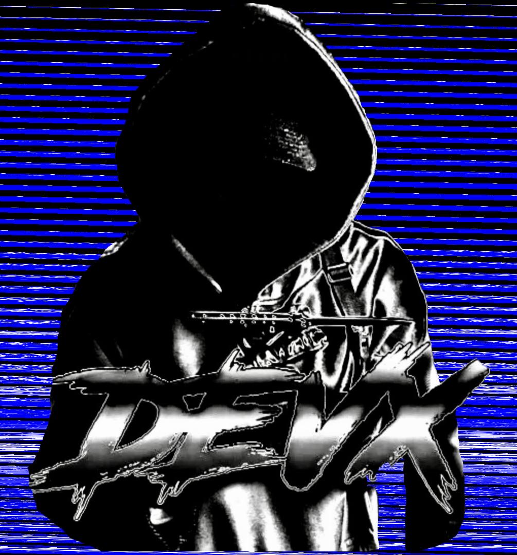 DEVX hooded operator with blue scanlines